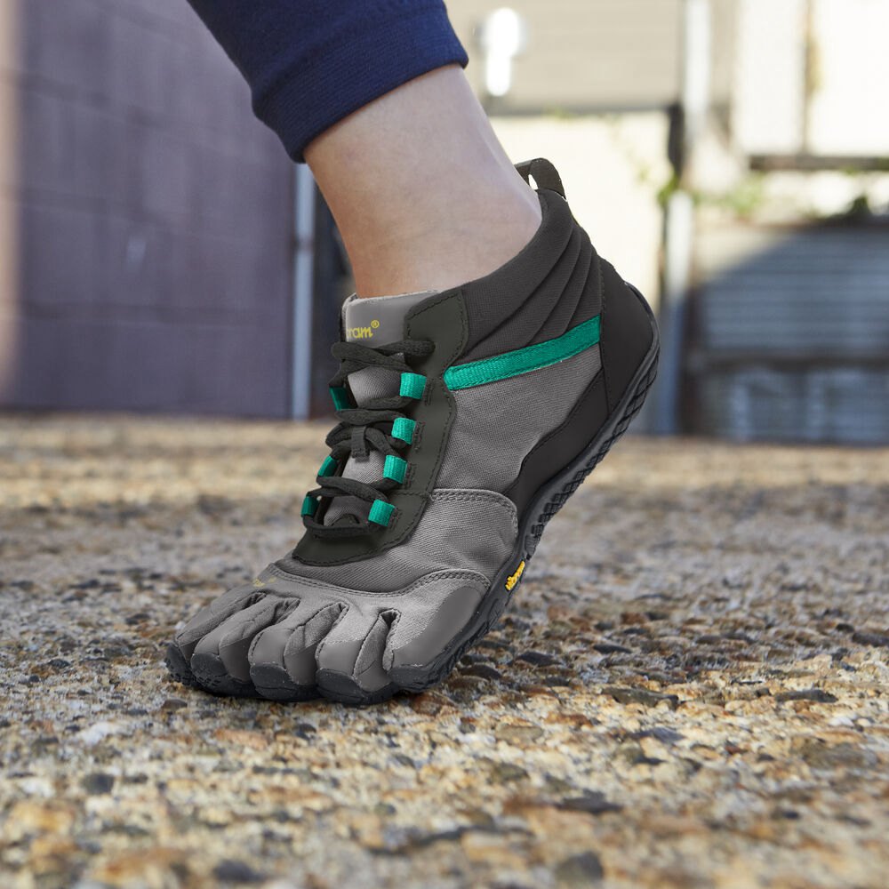 Vibram FiveFingers Dame Løbesko Sort/Grå/Grøn - V-Trek Insulated - 5897JSOQY